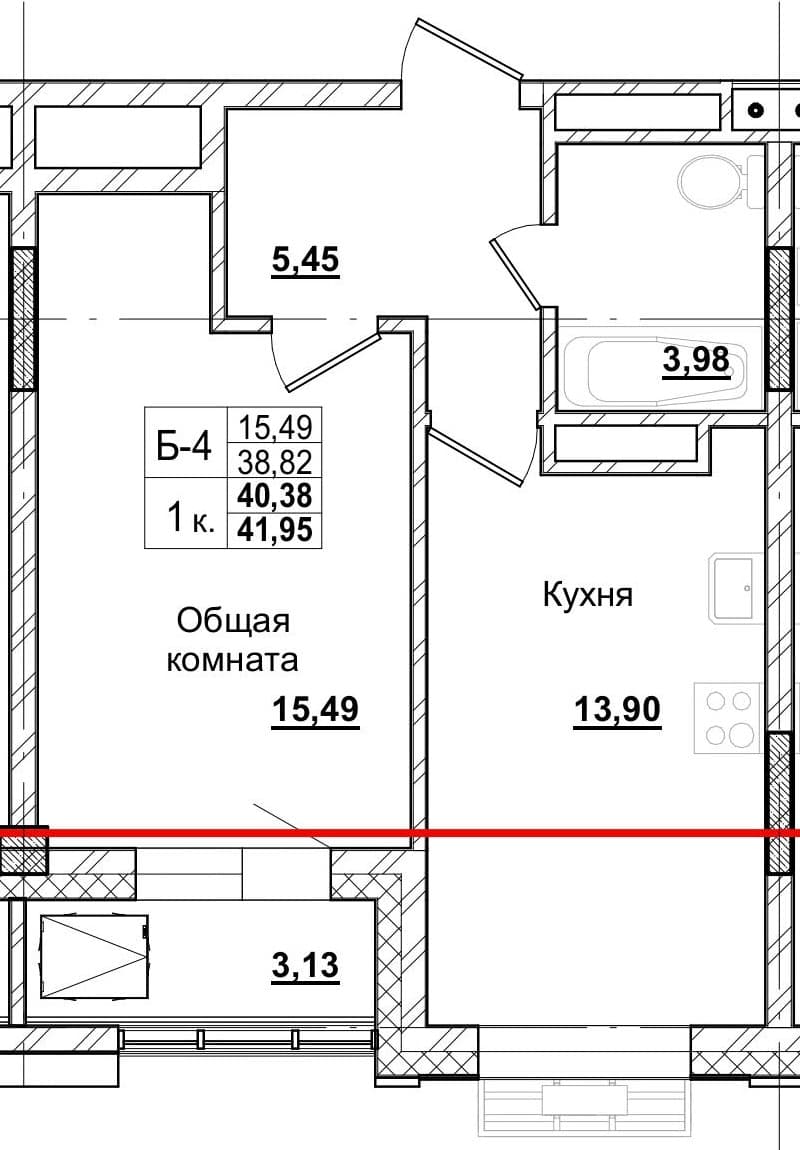 1 комн., 40.0 м²
