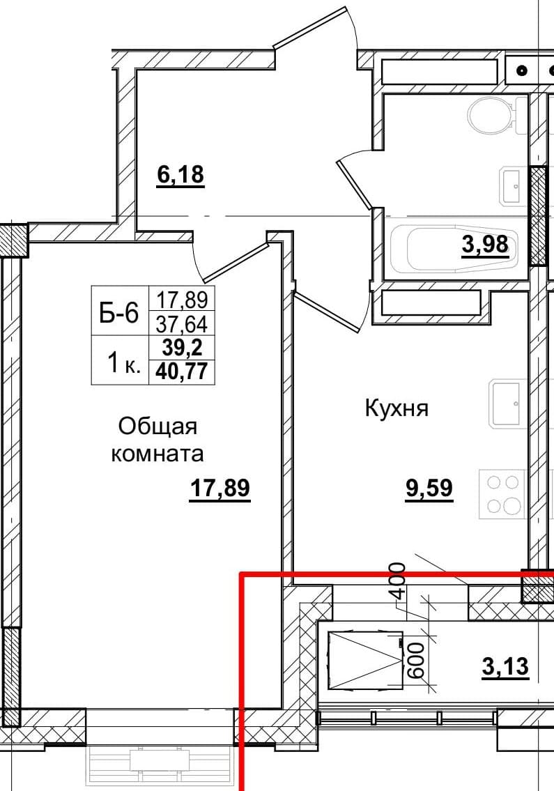 1 комн., 38.8 м²