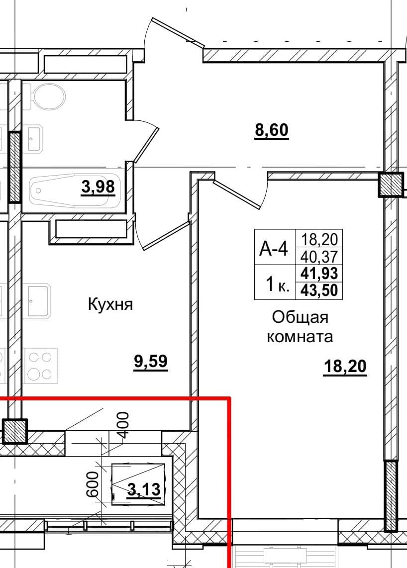 1 комн., 39.6 м²