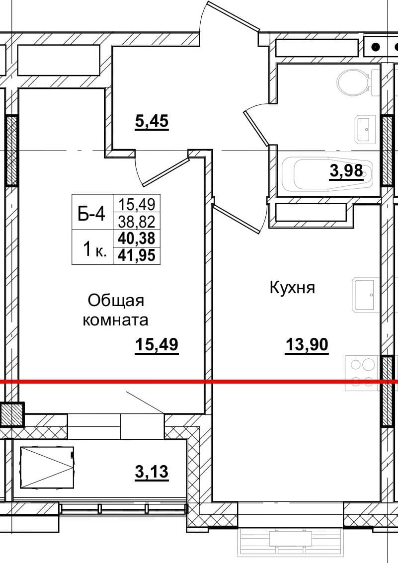 1 комн., 40.0 м²