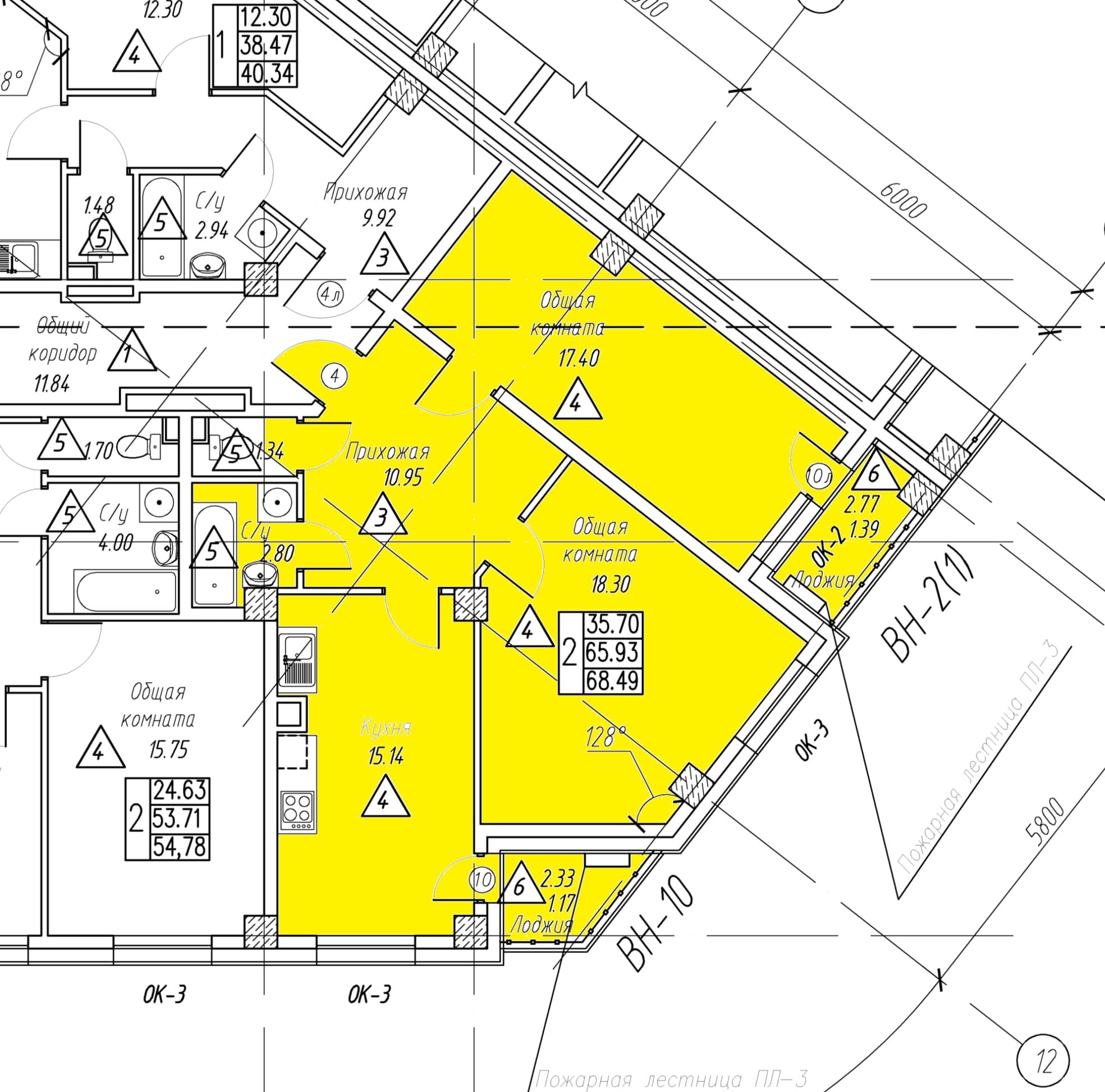 2 комн., 68.5 м²
