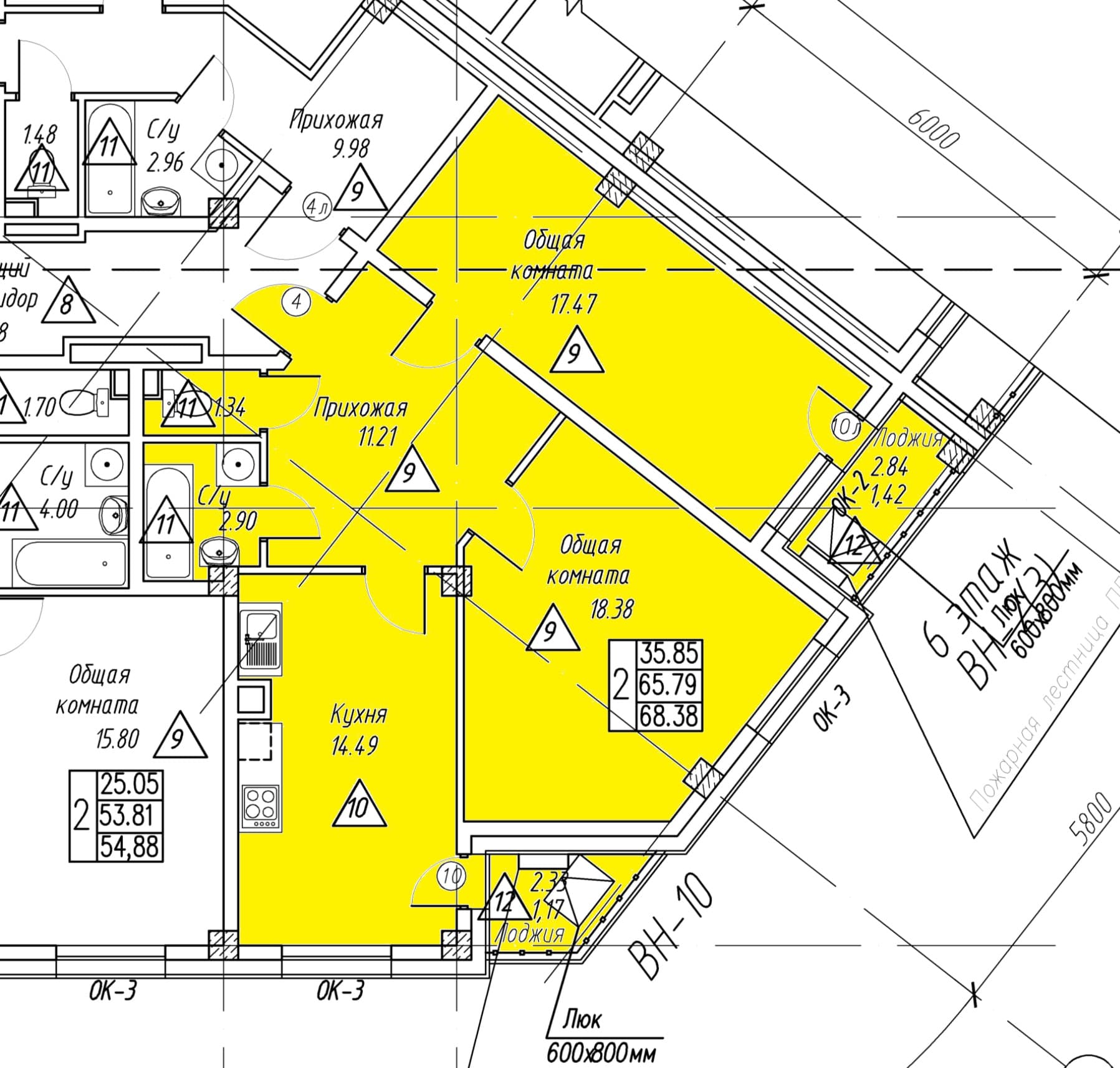 2 комн., 68.4 м²