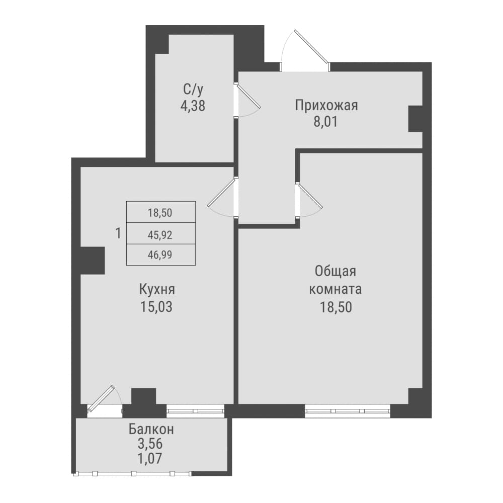 1 комн., 47.0 м²