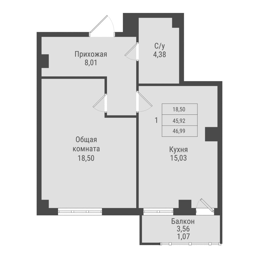 1 комн., 47.0 м²