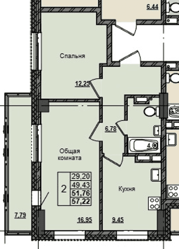 2 комн., 51.8 м²