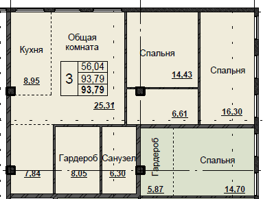 3 комн., 93.8 м²