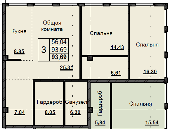 3 комн., 93.7 м²