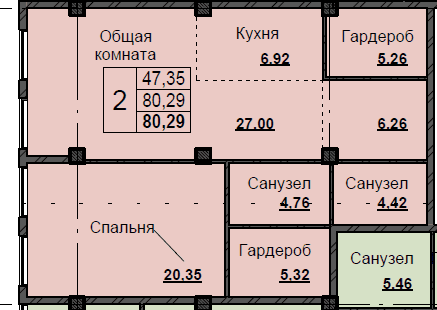 2 комн., 80.3 м²