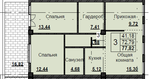 3 комн., 77.8 м²