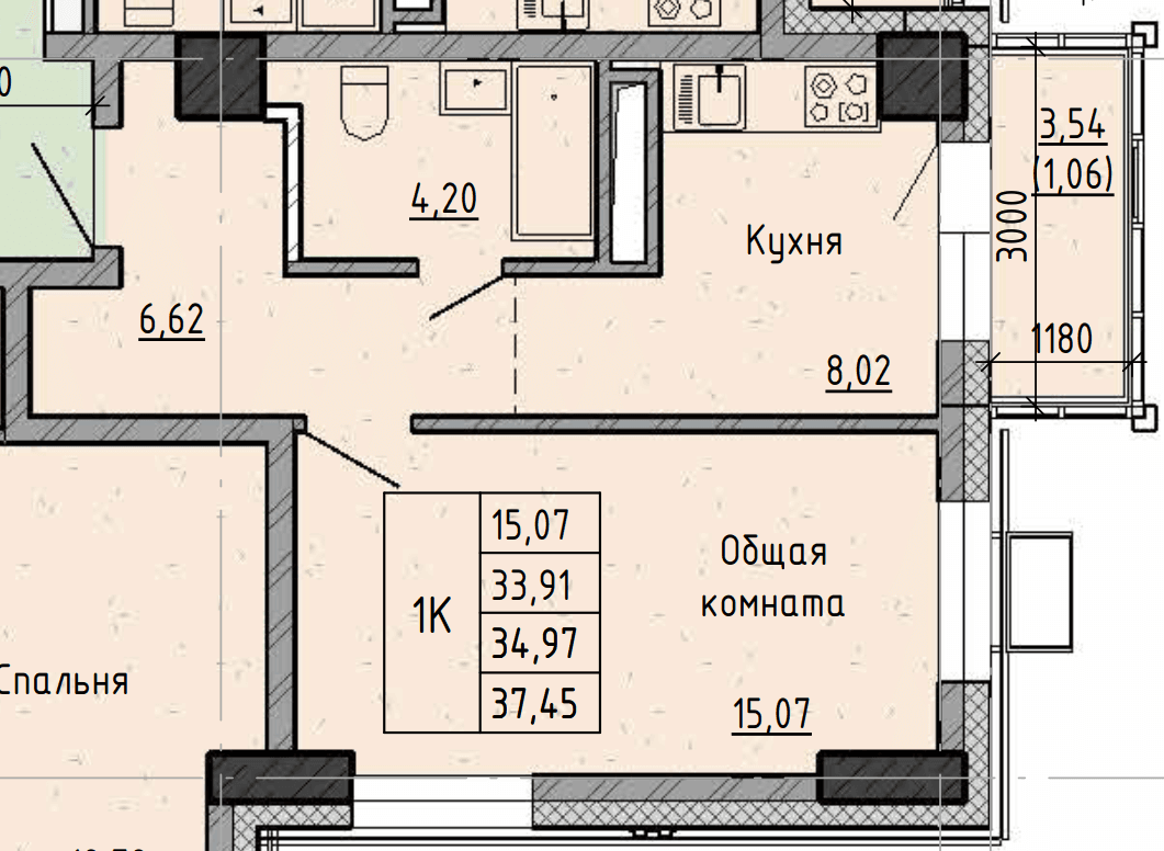 1 комн., 35.0 м²