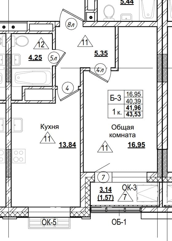 1 комн., 42.0 м²