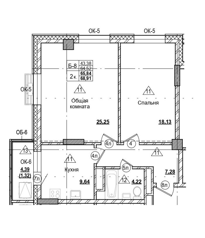 2 комн., 65.8 м²