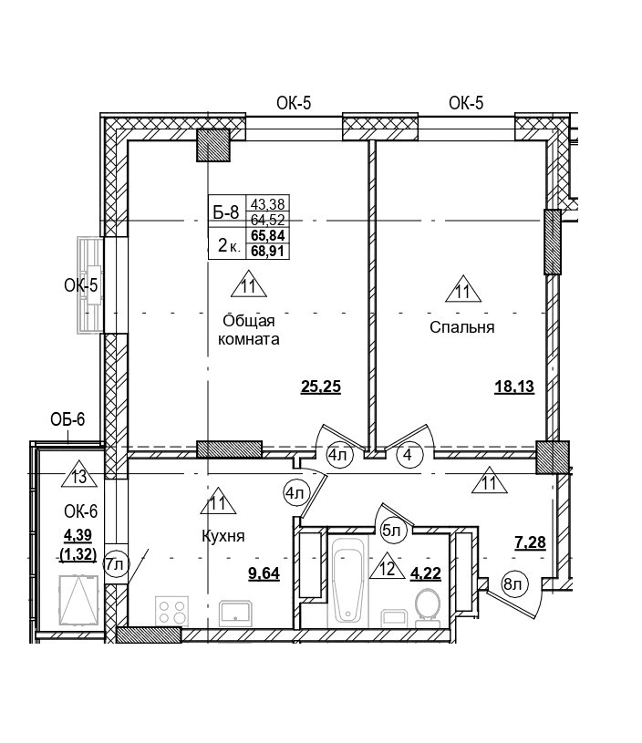 2 комн., 65.8 м²