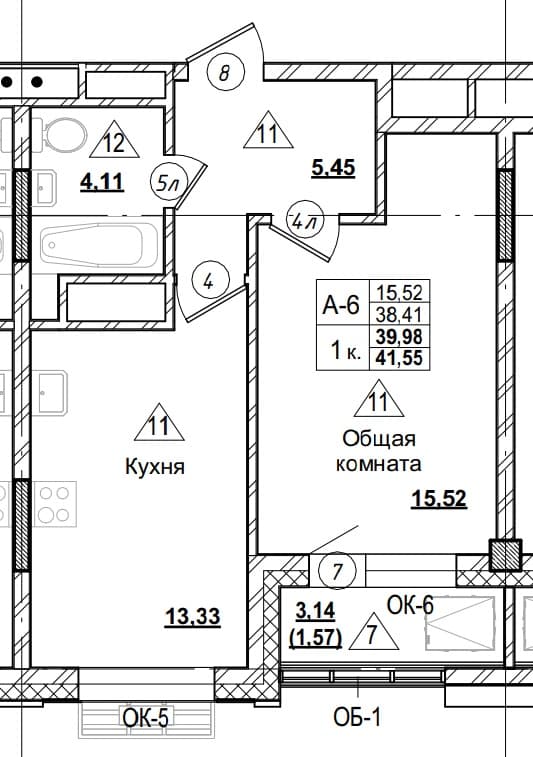 1 комн., 40.0 м²
