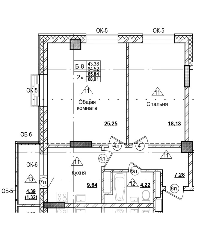 2 комн., 65.8 м²
