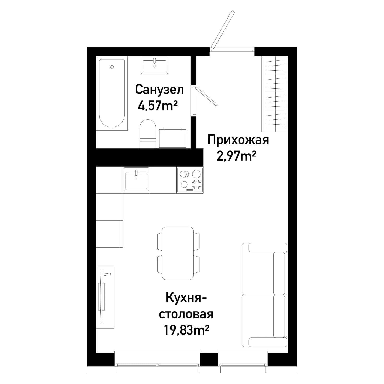 Студия, 27.4 м²