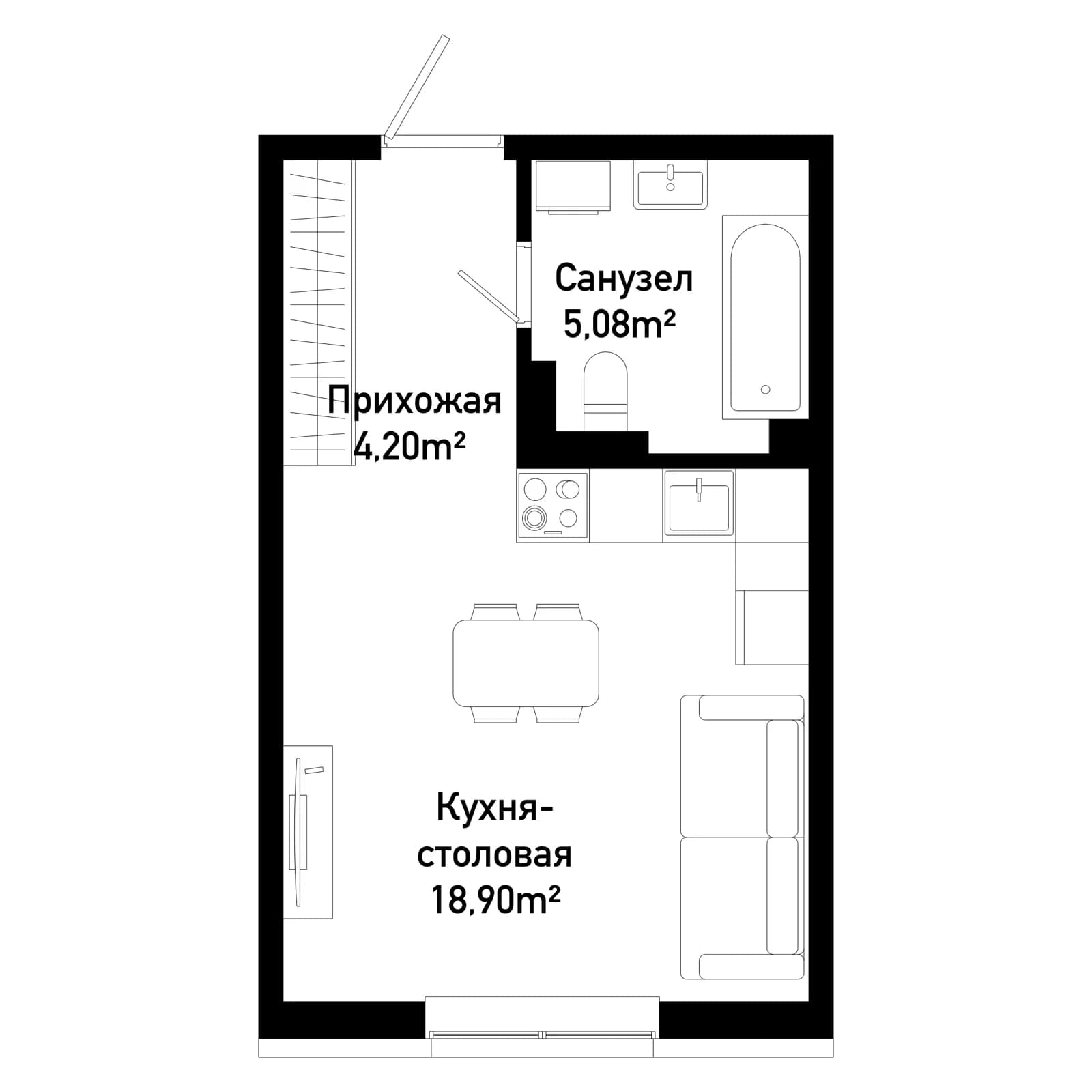 Студия, 28.2 м²