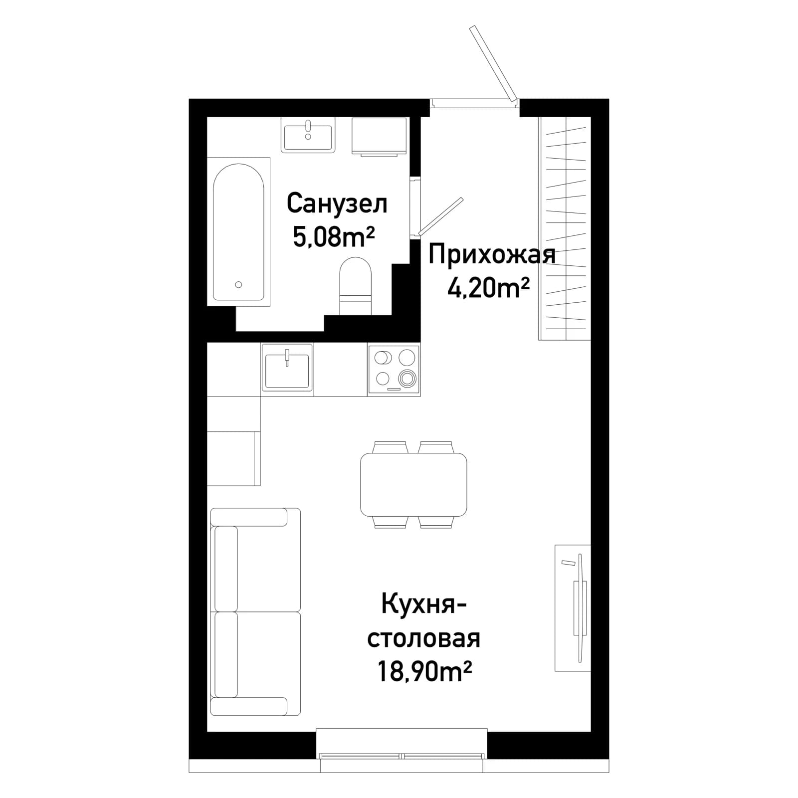Студия, 28.2 м²