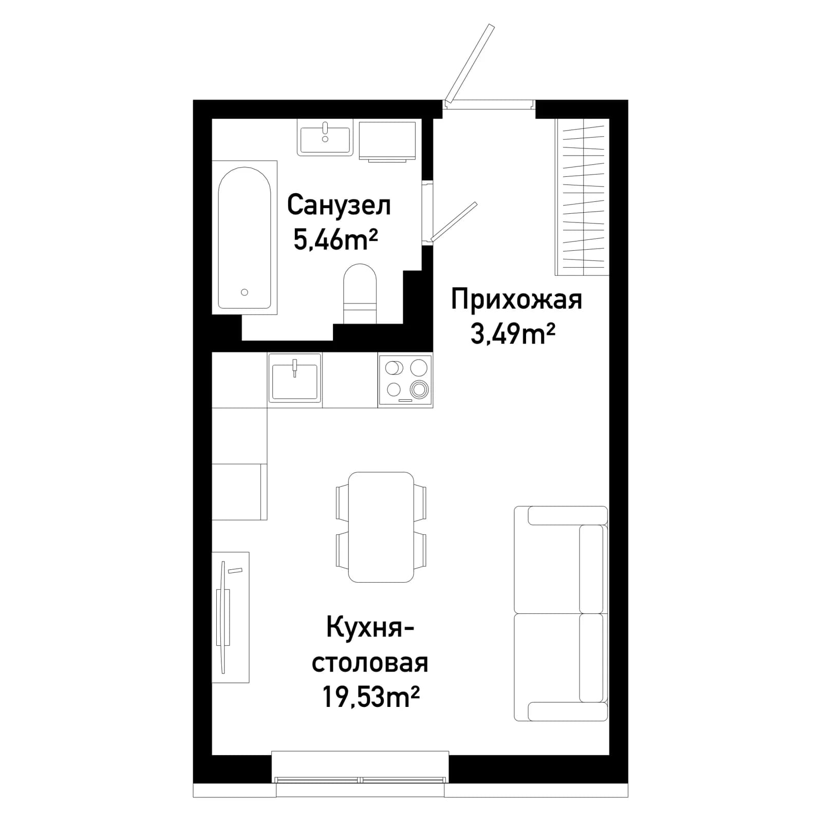 Студия, 28.2 м²