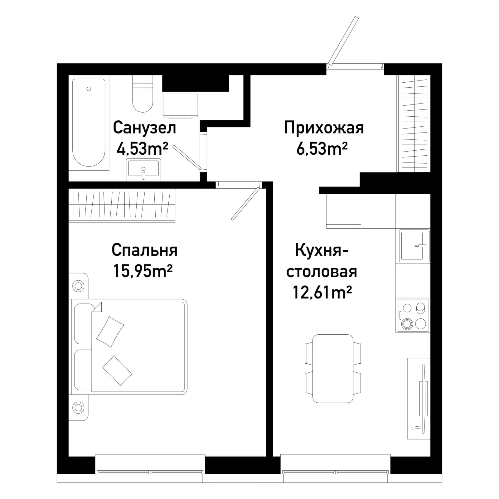 1 комн., 39.9 м²