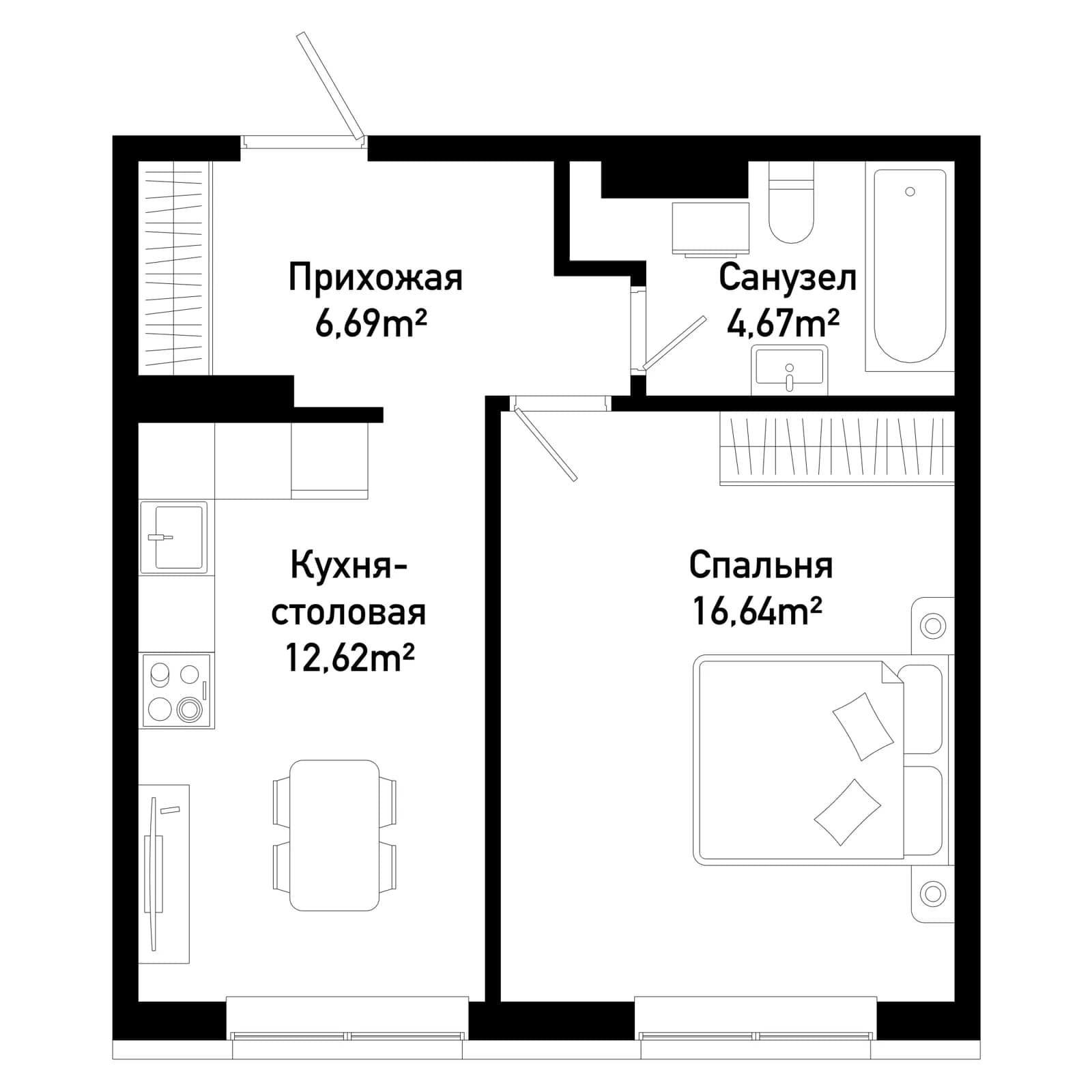 1 комн., 40.6 м²