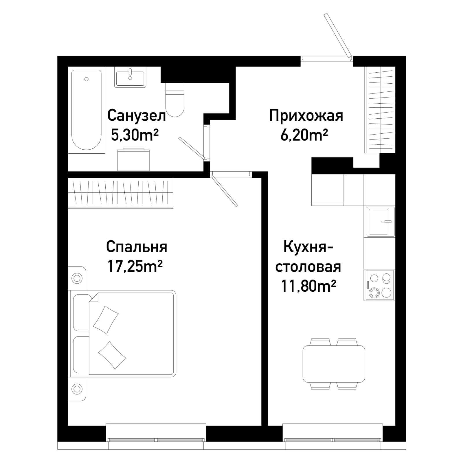 1 комн., 40.6 м²