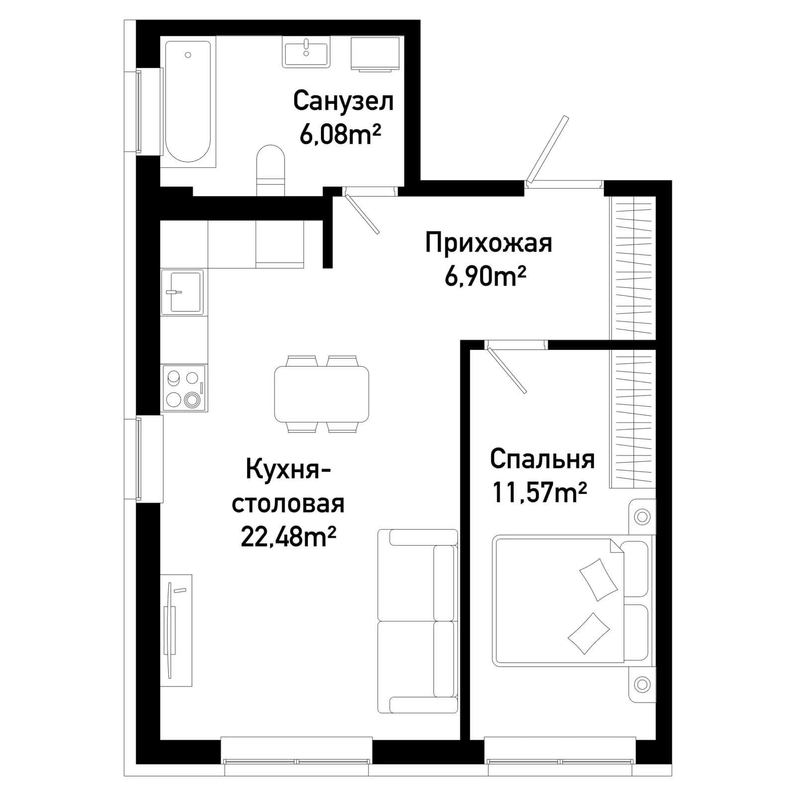 1 комн., 47.0 м²