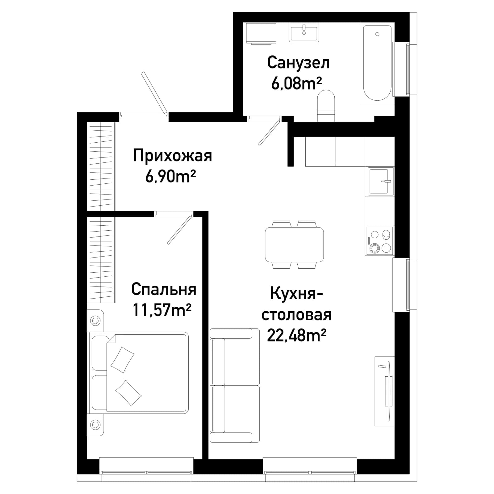 1 комн., 47.1 м²