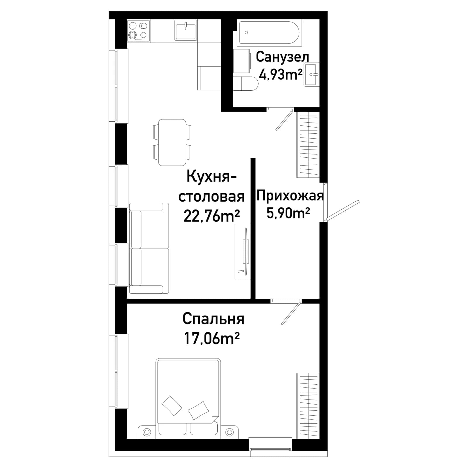 1 комн., 50.8 м²