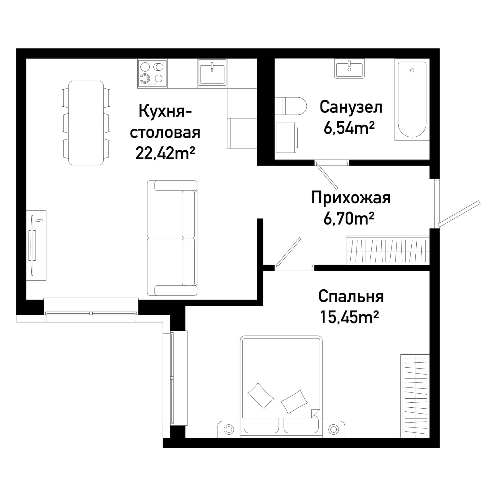 1 комн., 51.1 м²