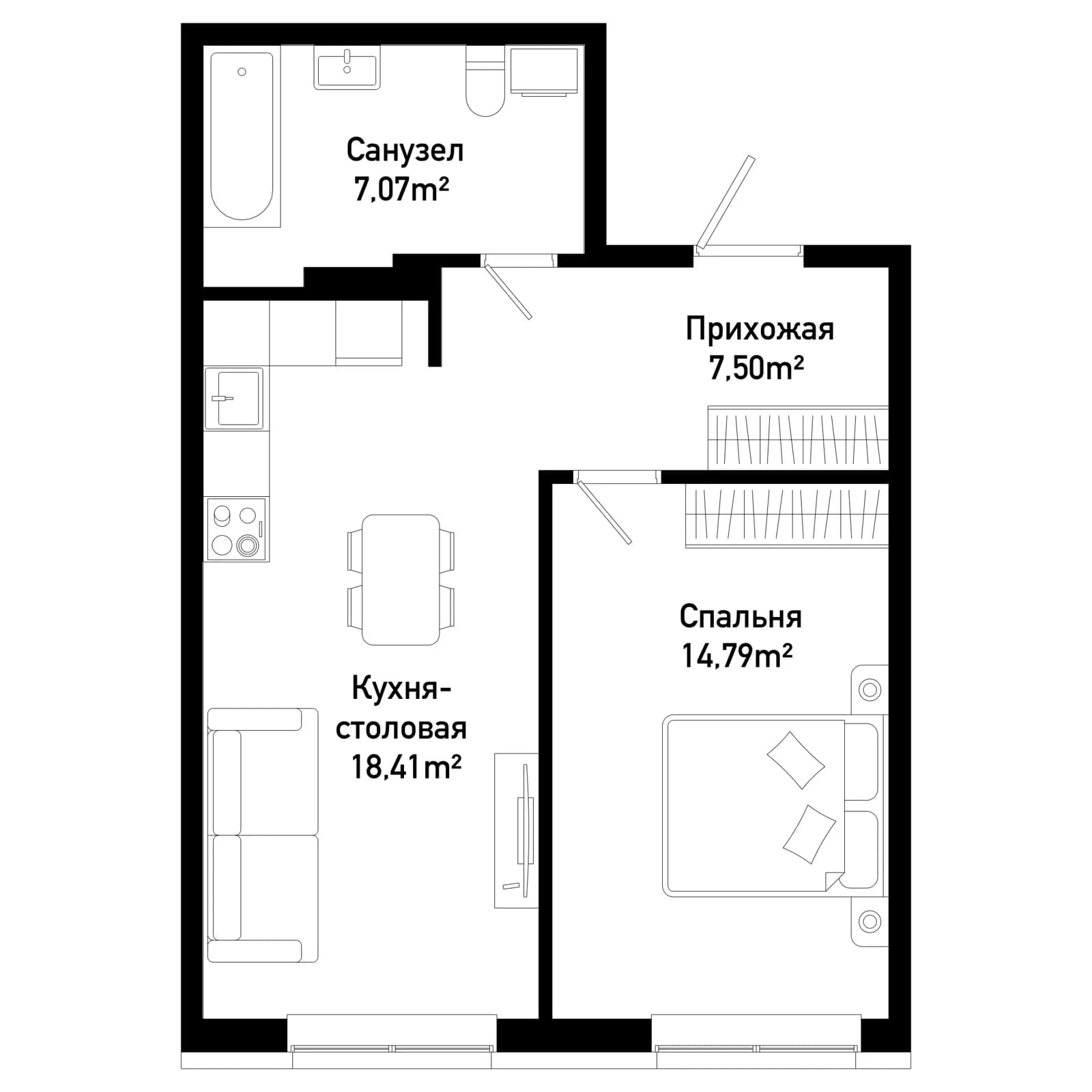 1 комн., 47.8 м²