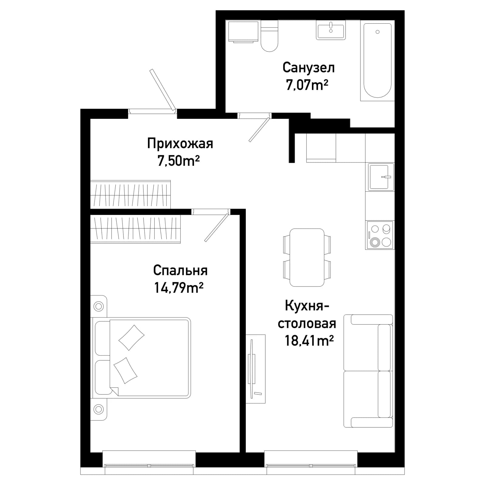 1 комн., 47.8 м²