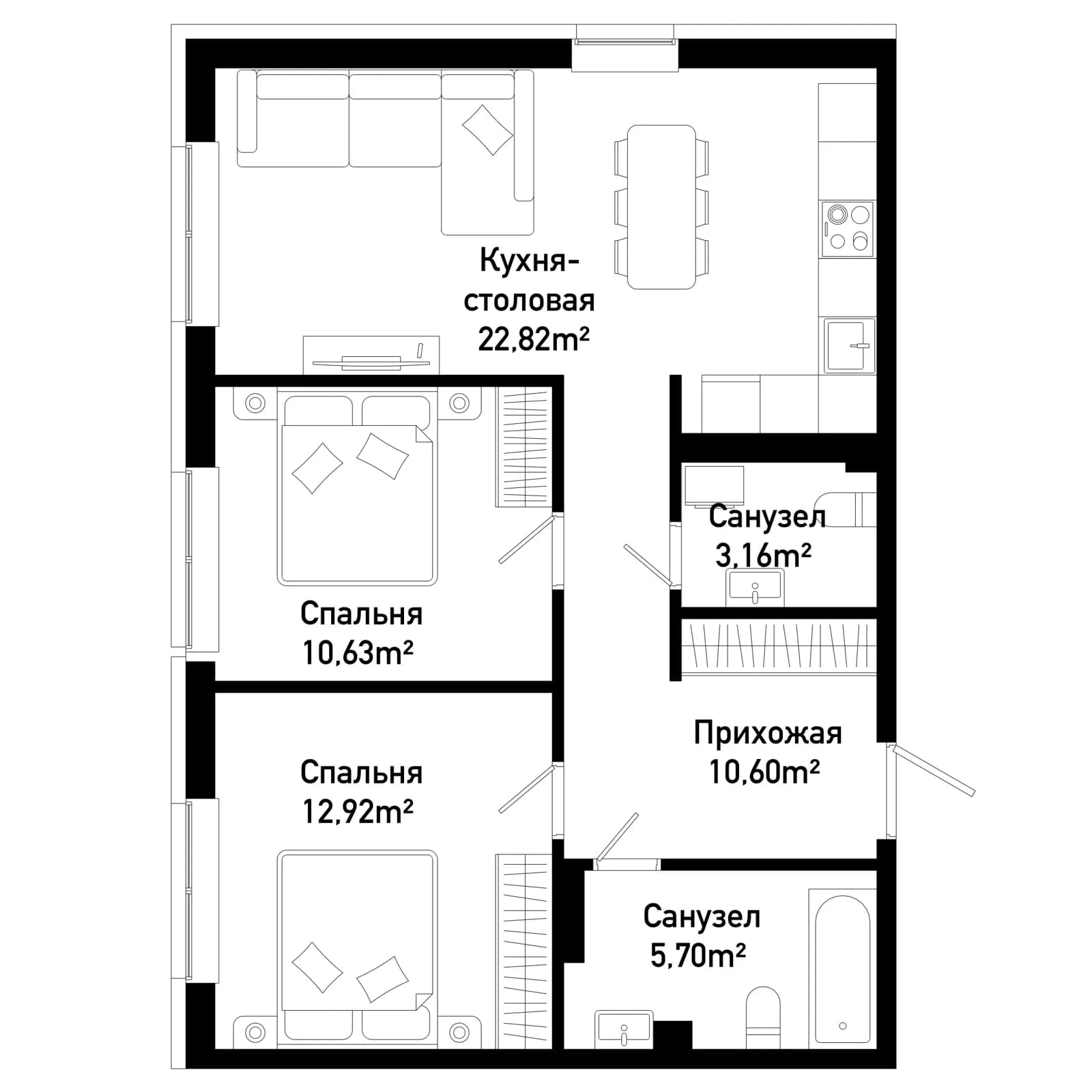 2 комн., 66.1 м²