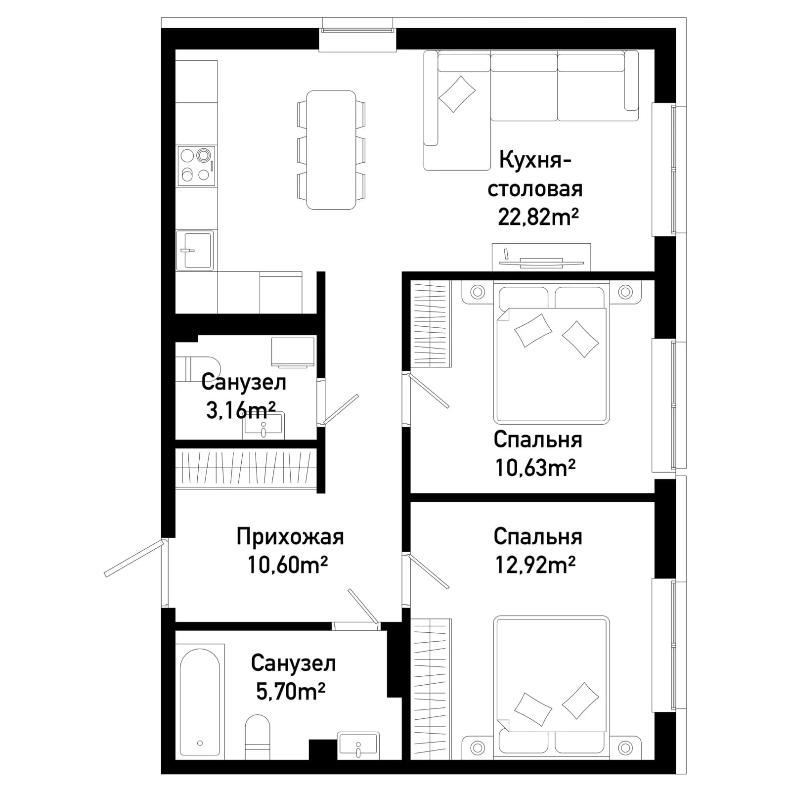 2 комн., 66.1 м²