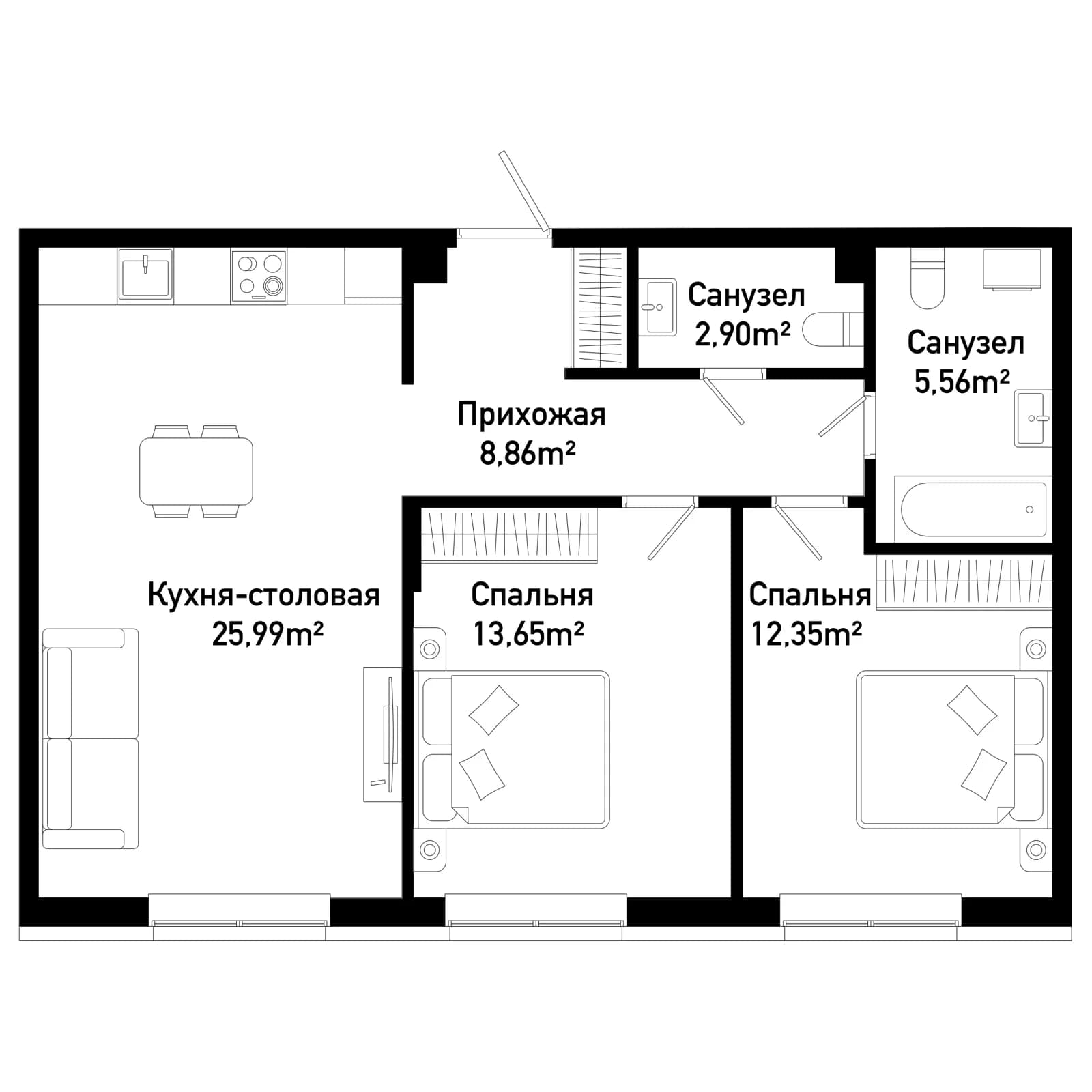 2 комн., 69.3 м²