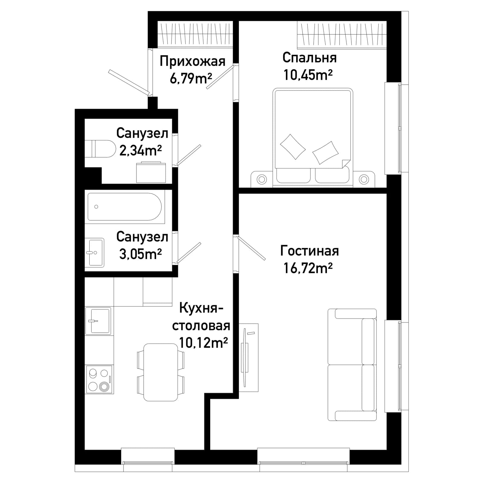 2 комн., 49.5 м²