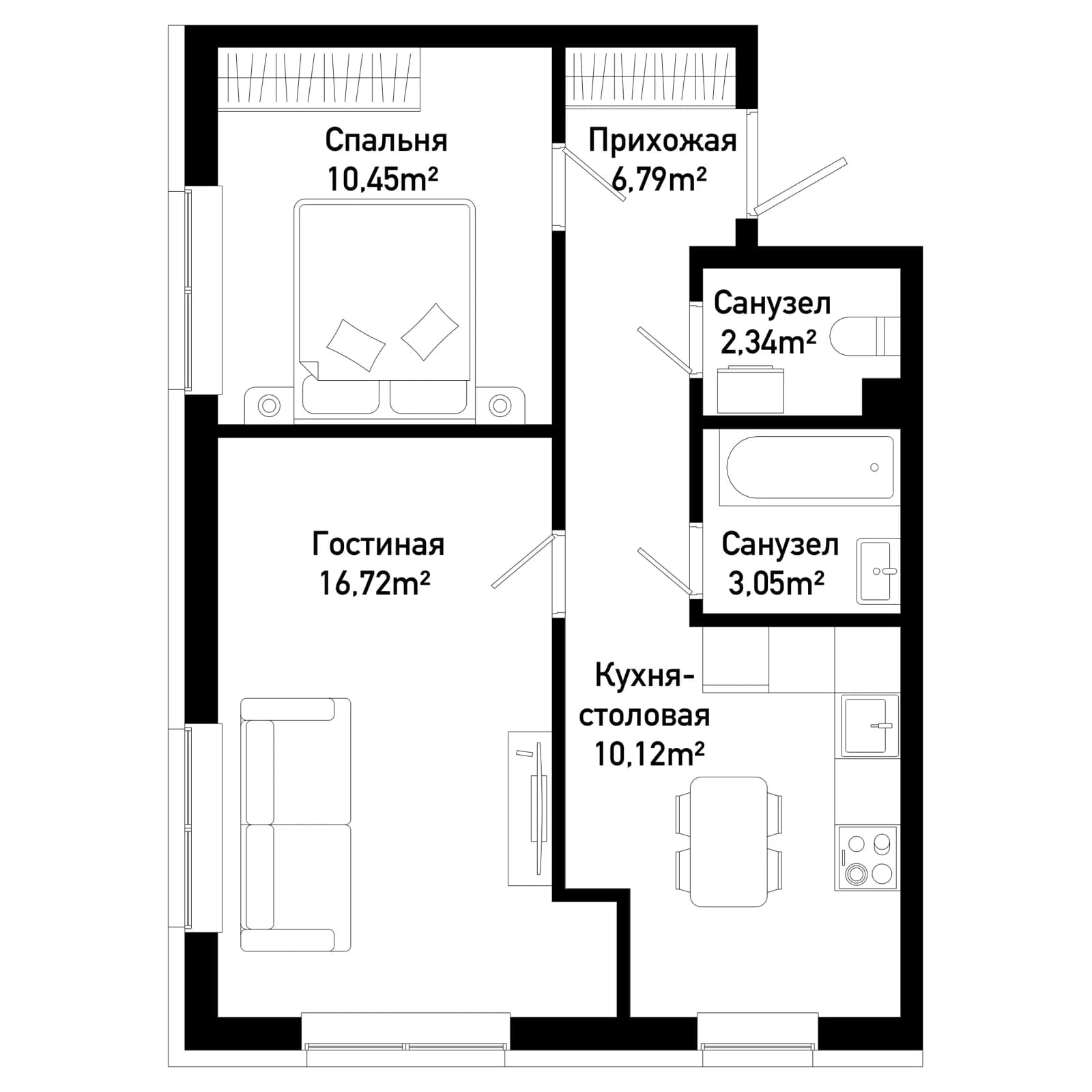 2 комн., 49.4 м²