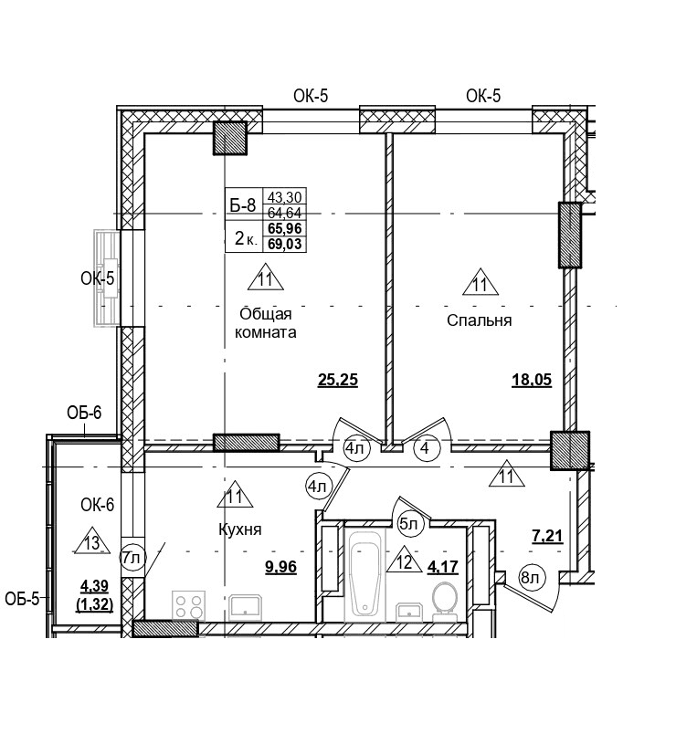 2 комн., 66.0 м²