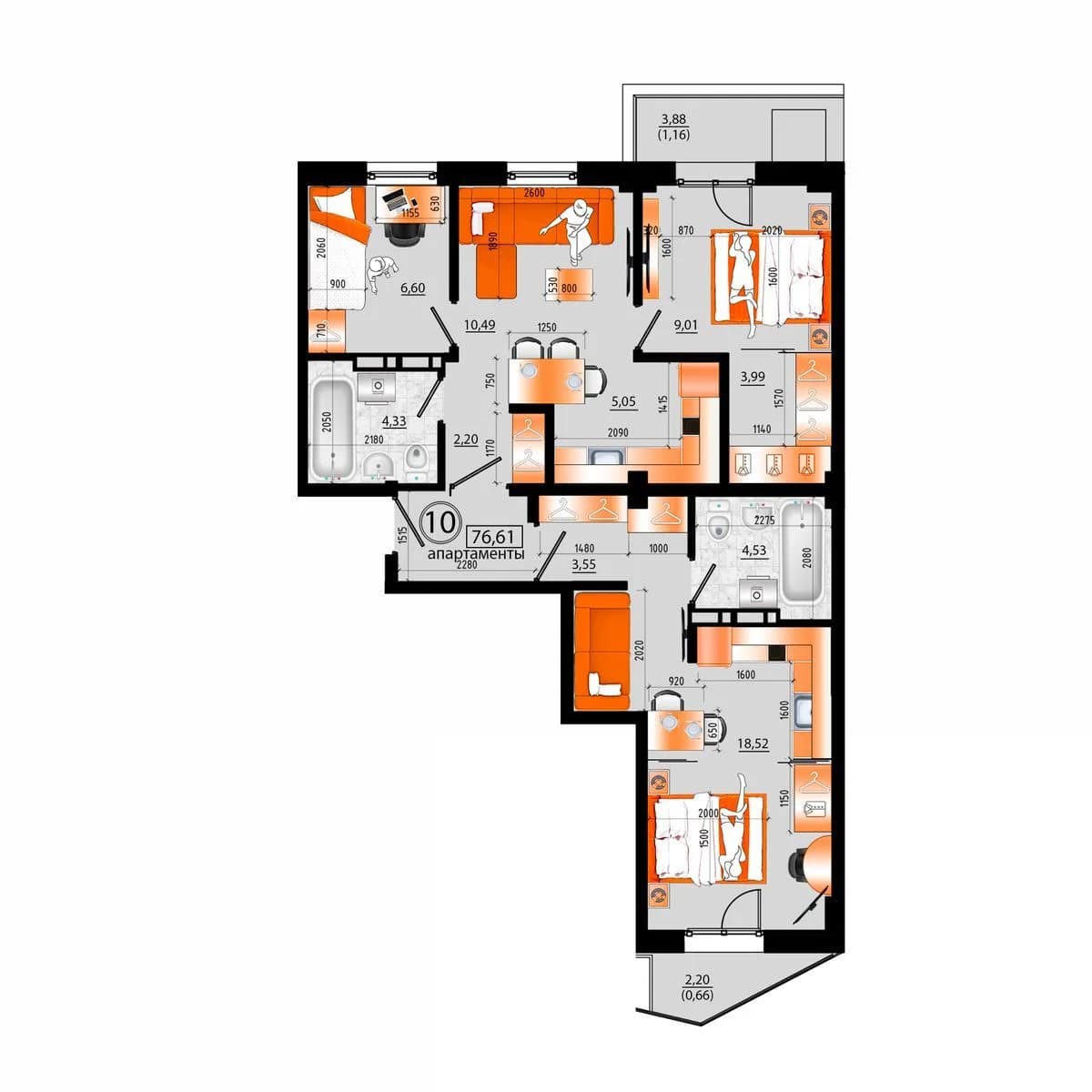 4 комн., 76.6 м²