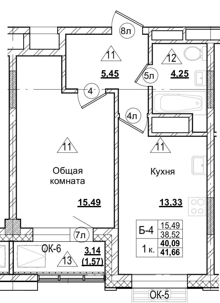 1 комн., 40.1 м²