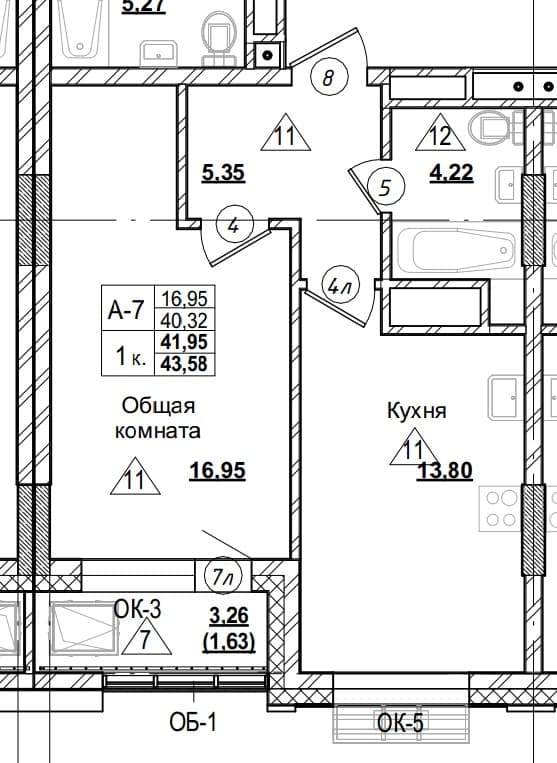 1 комн., 42.0 м²