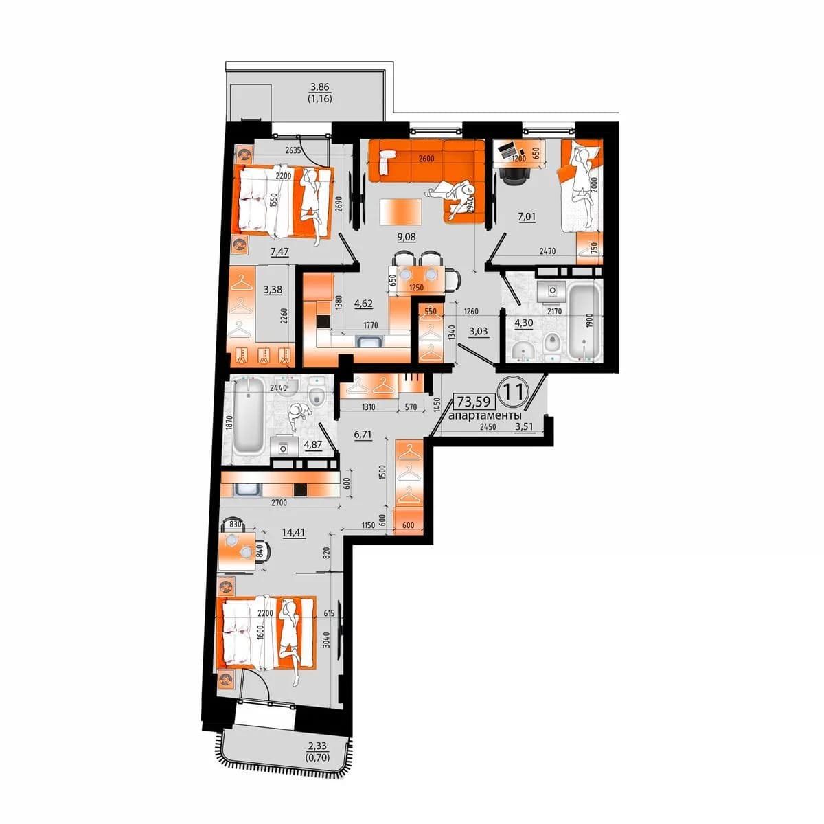 4 комн., 73.6 м²