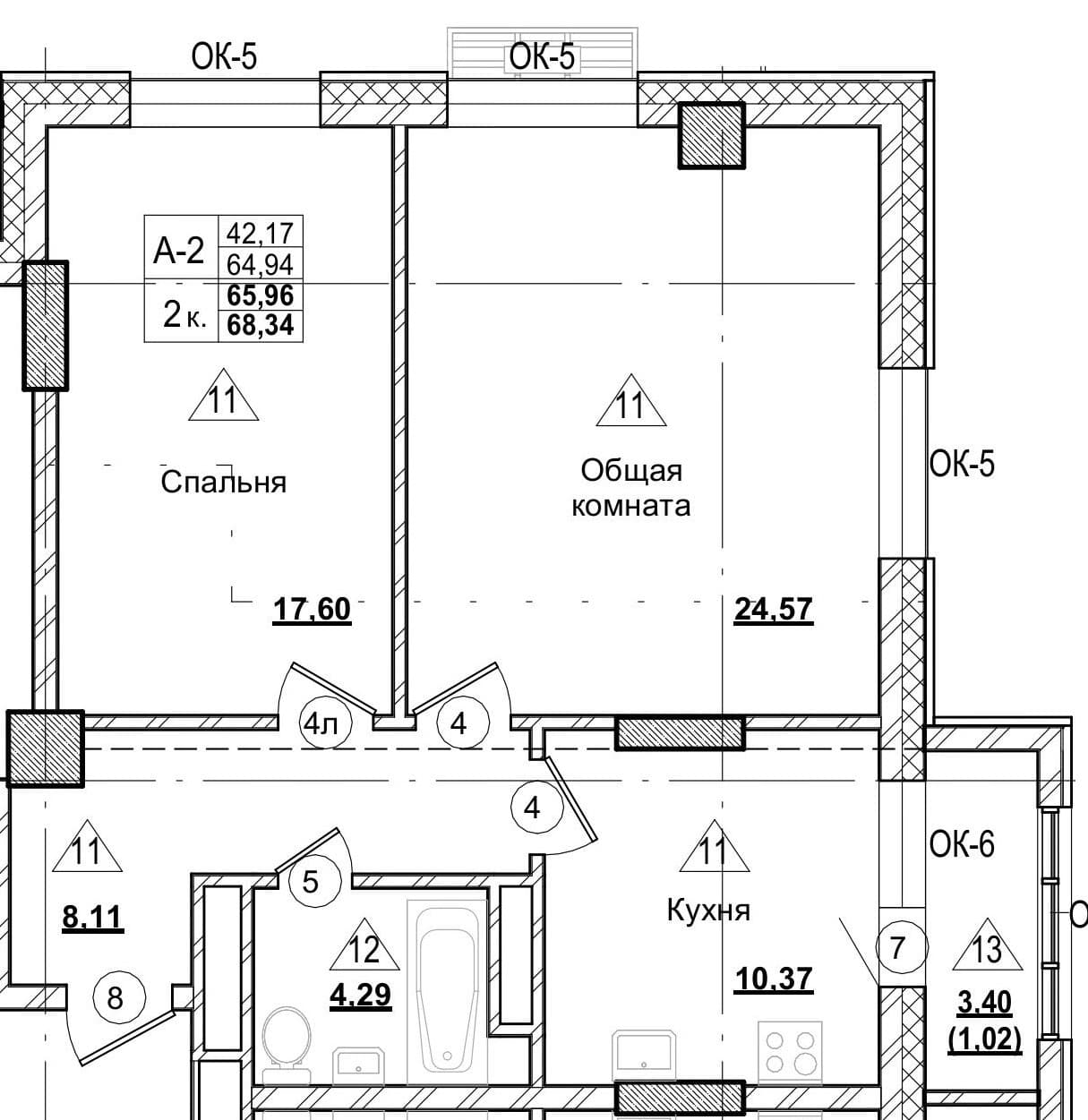 2 комн., 66.0 м²