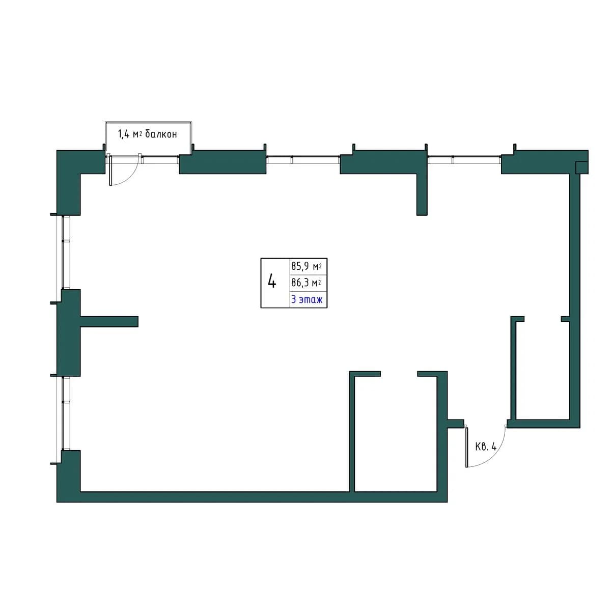 4 комн., 86.3 м²