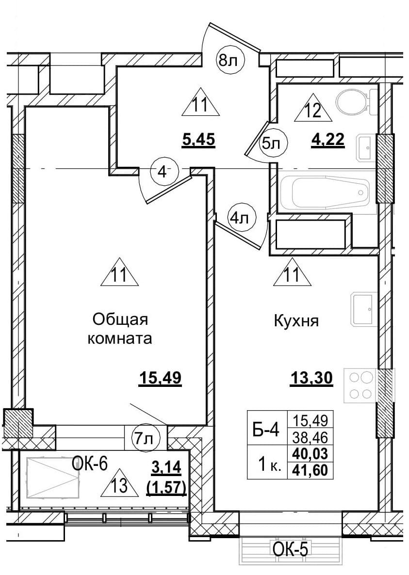 1 комн., 40.0 м²