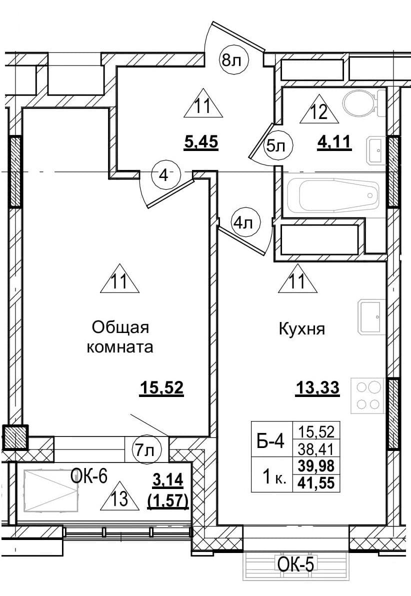 1 комн., 40.0 м²