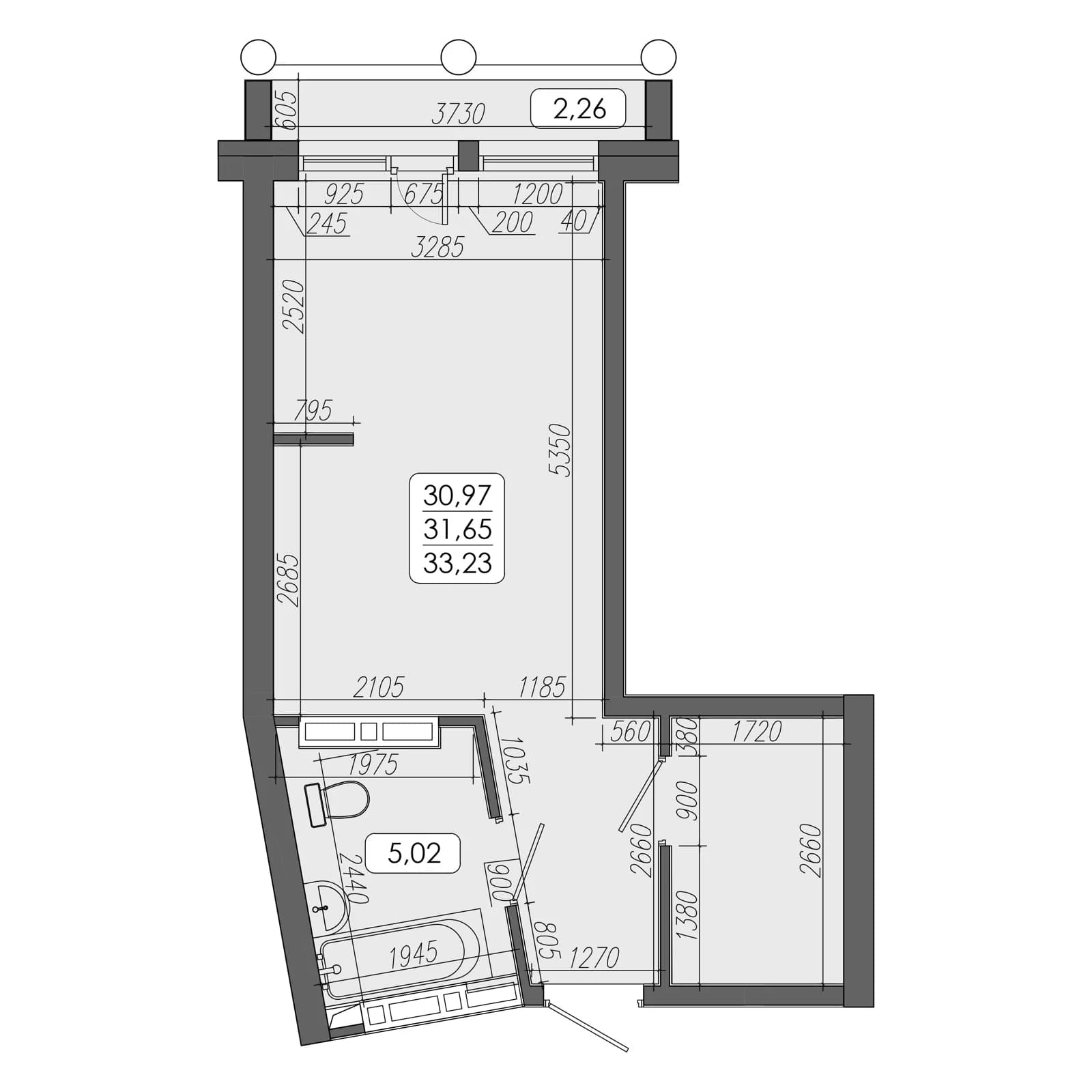 1 комн., 31.6 м²