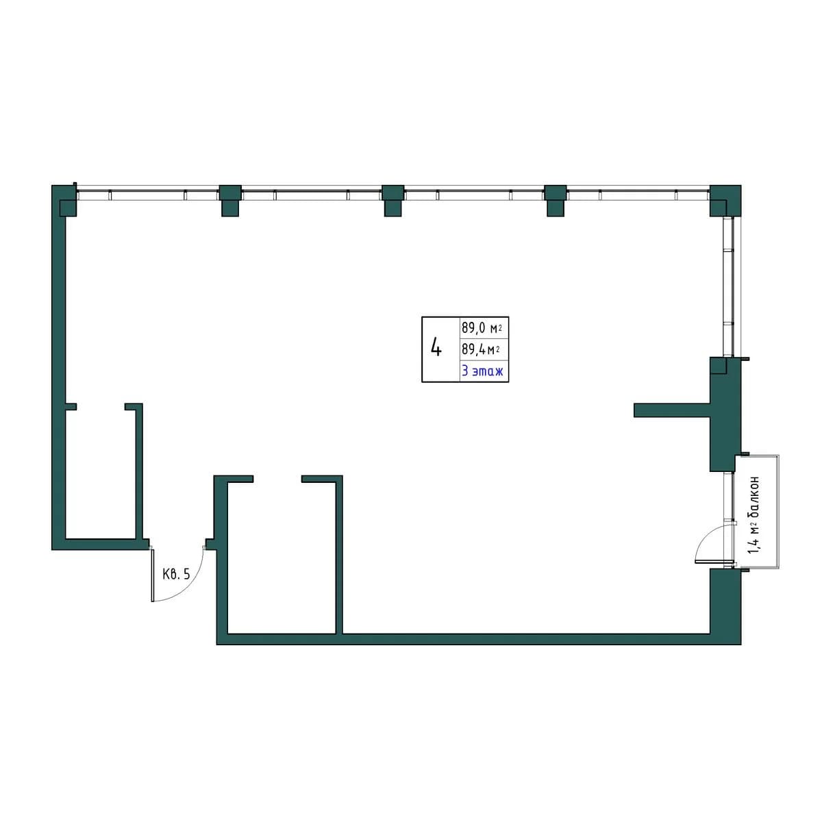 4 комн., 89.4 м²