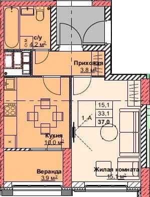 1 комн., 37.0 м²