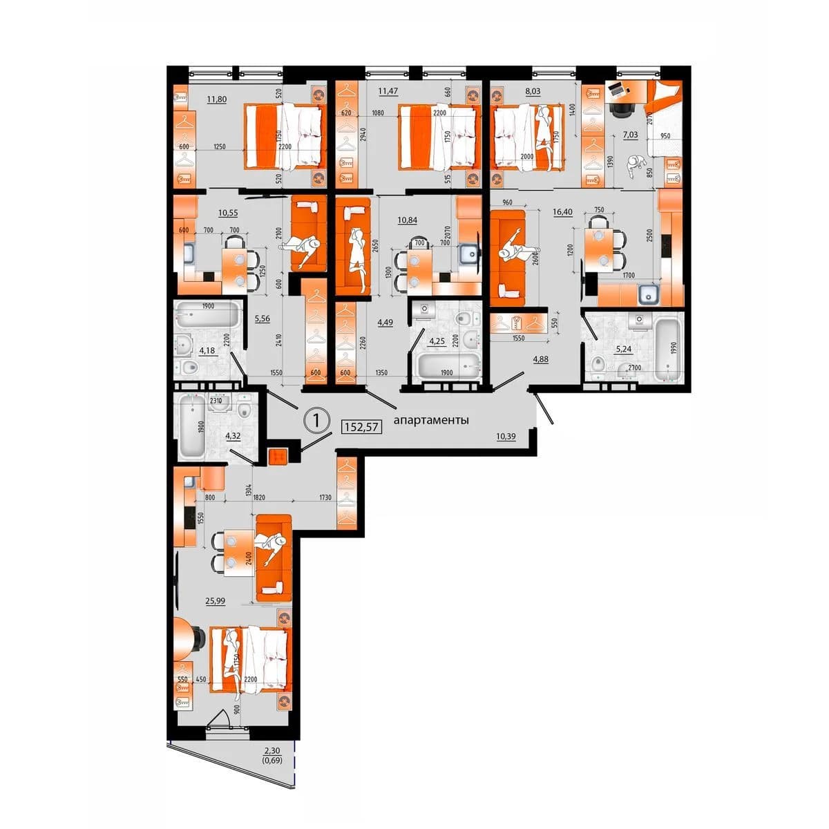5 комн., 152.6 м²